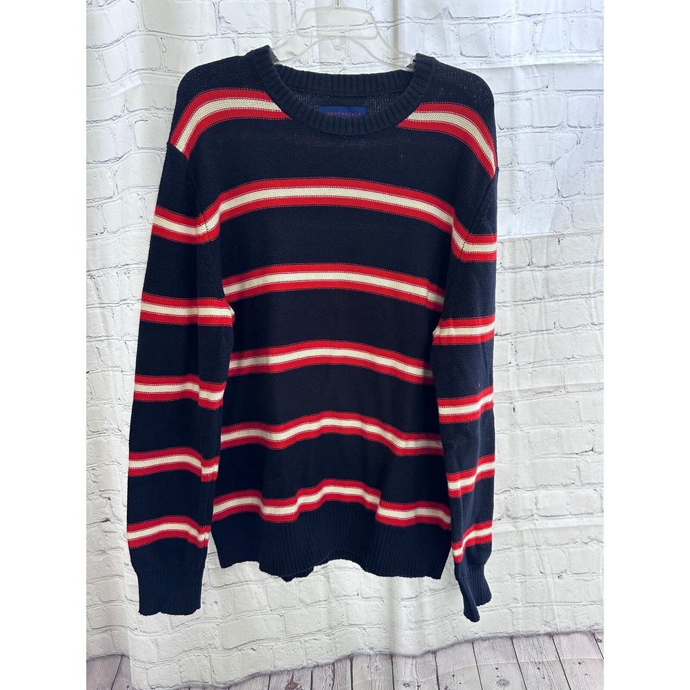 Aeropostale Striped Sweater Crew Neck Pullover Red White Blue XL
